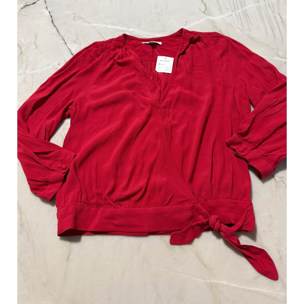 Madewell Bright Ember Red Faux Wrap Side Tie Blouse L9192 XS New